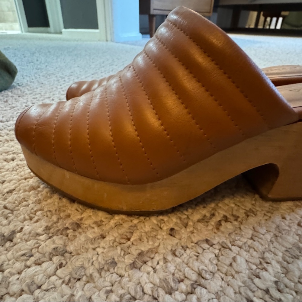 Brown Quilted Leather Clogs
